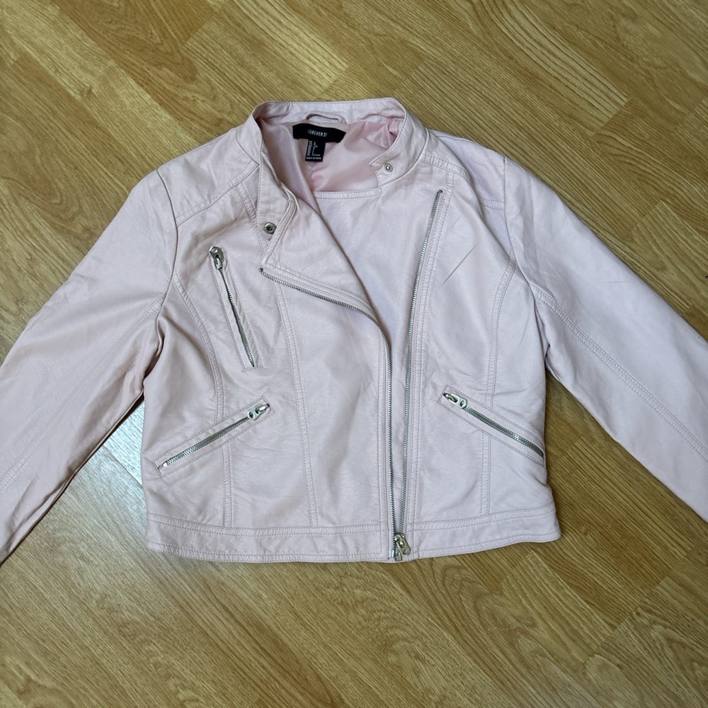 Forever 21 soft flux leather jacket size L very soft pink color